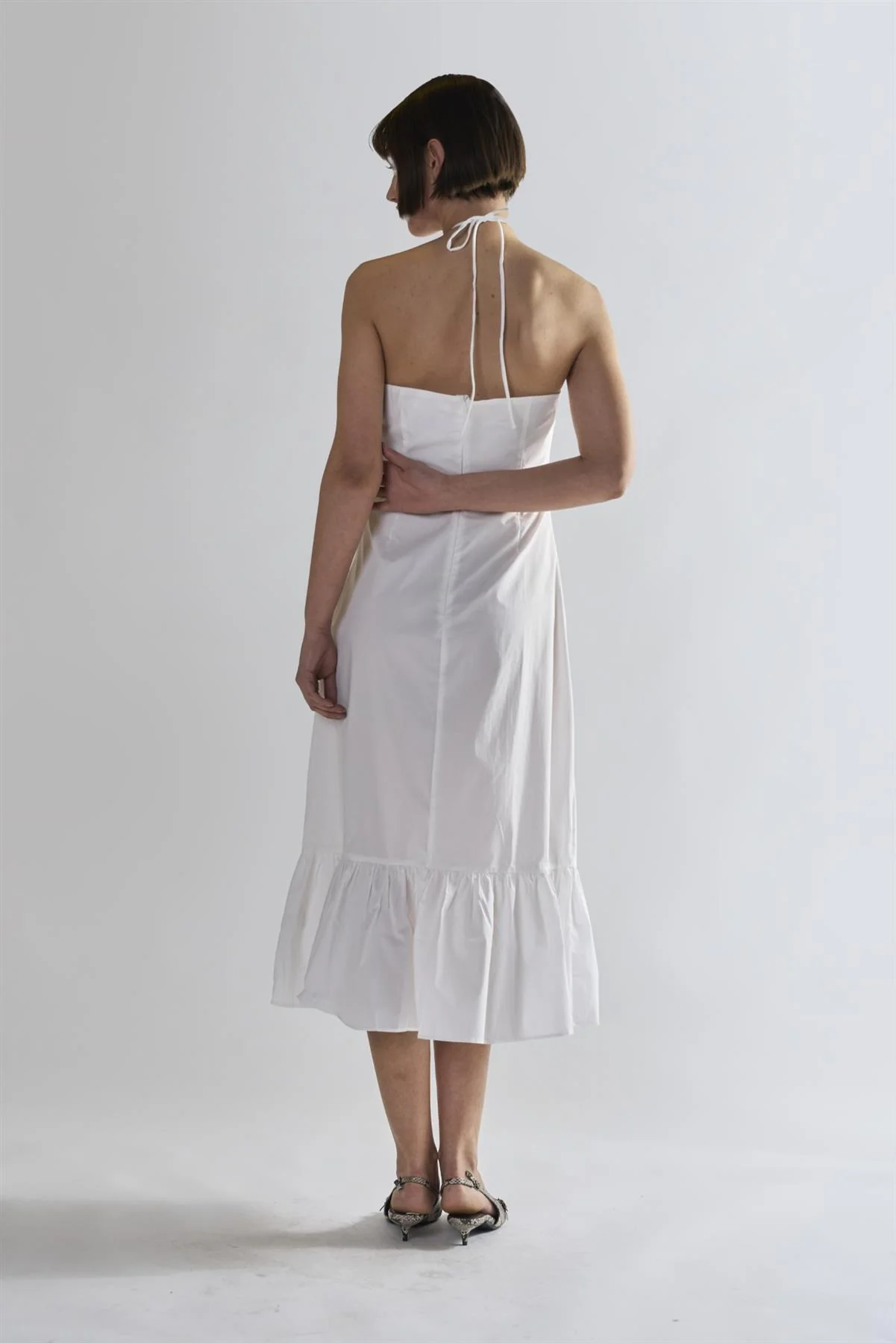 White Halter-Neck Midi-Dresses