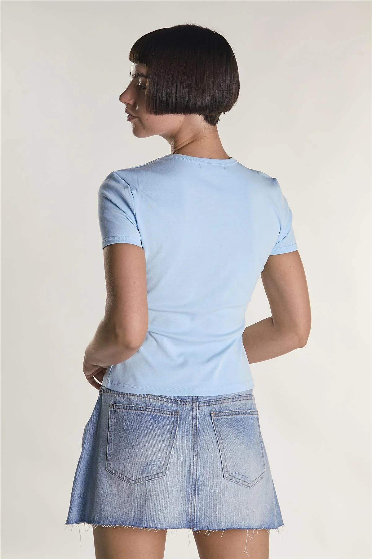 Light-Blue Round-Neckline Short Sleeve-Top