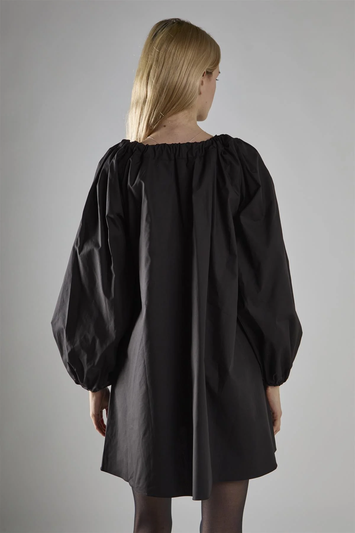 Black Long-Sleeve Tie Detail Mini-Dress