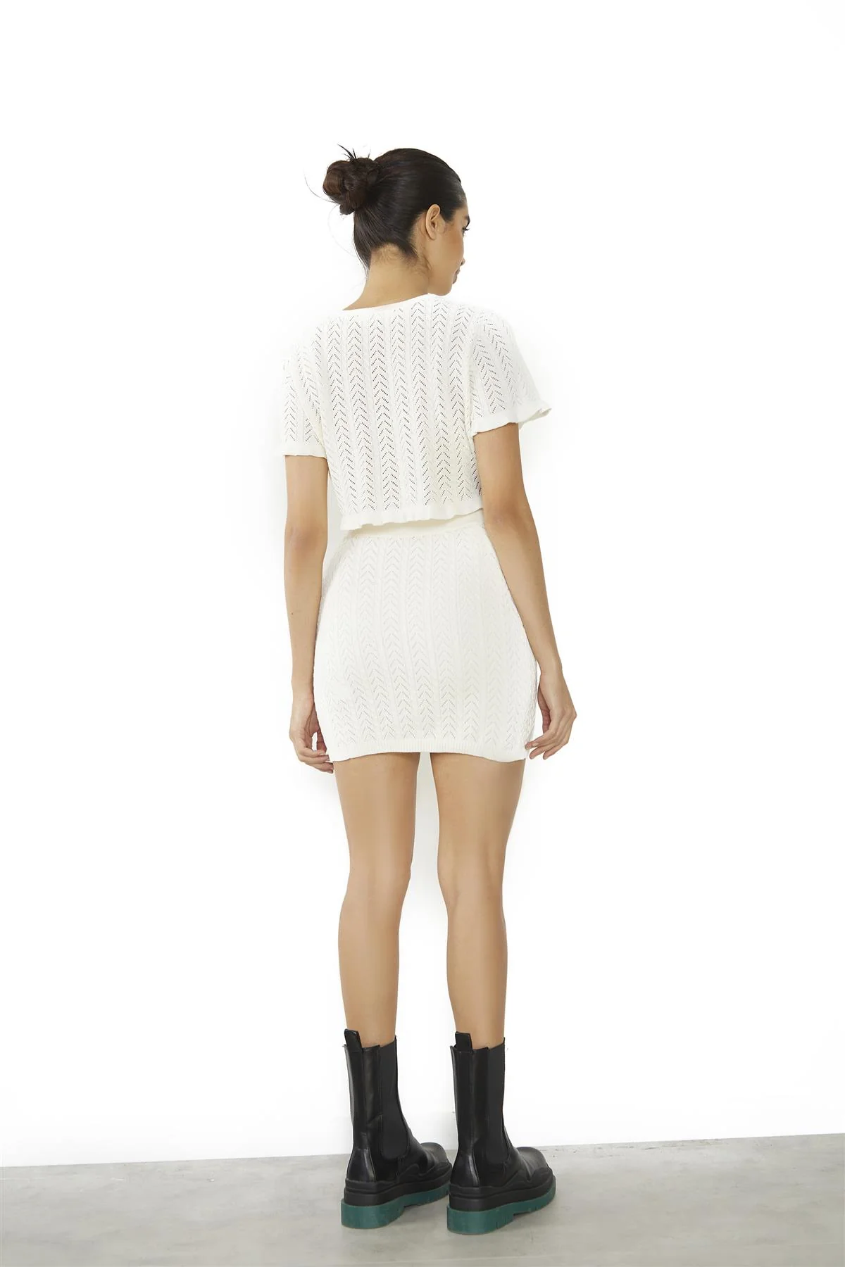 Cream Open-Knit Mini-Skirt