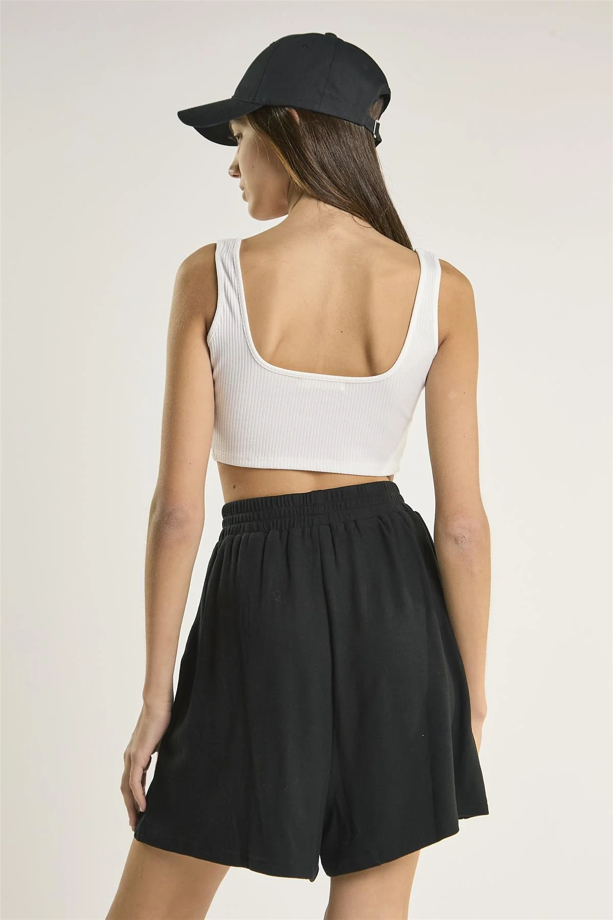 White-Rib Square-Neck Crop-Top