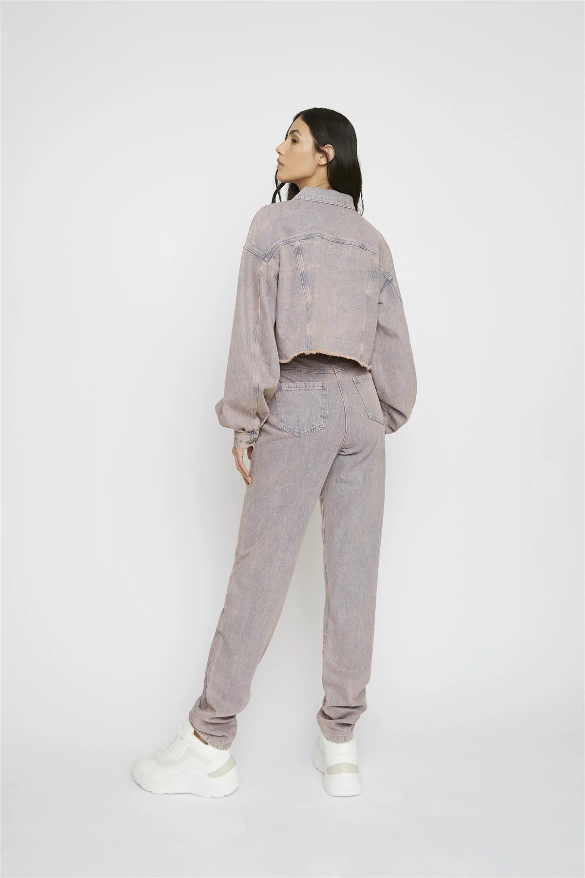 Pink-Tint Straight-Leg High-Waisted Jeans