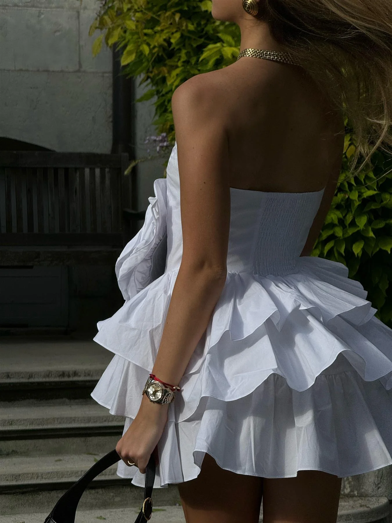 White Frill Layered Mini-Dress