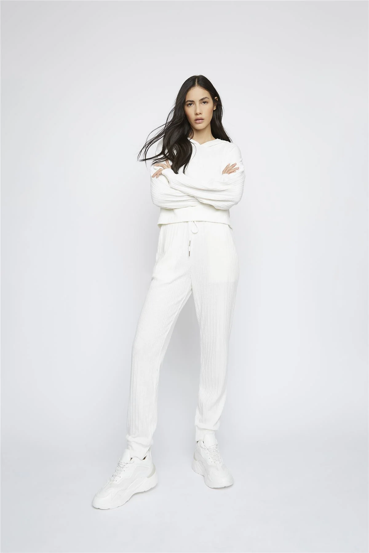 White Ribbed Loungewear Top