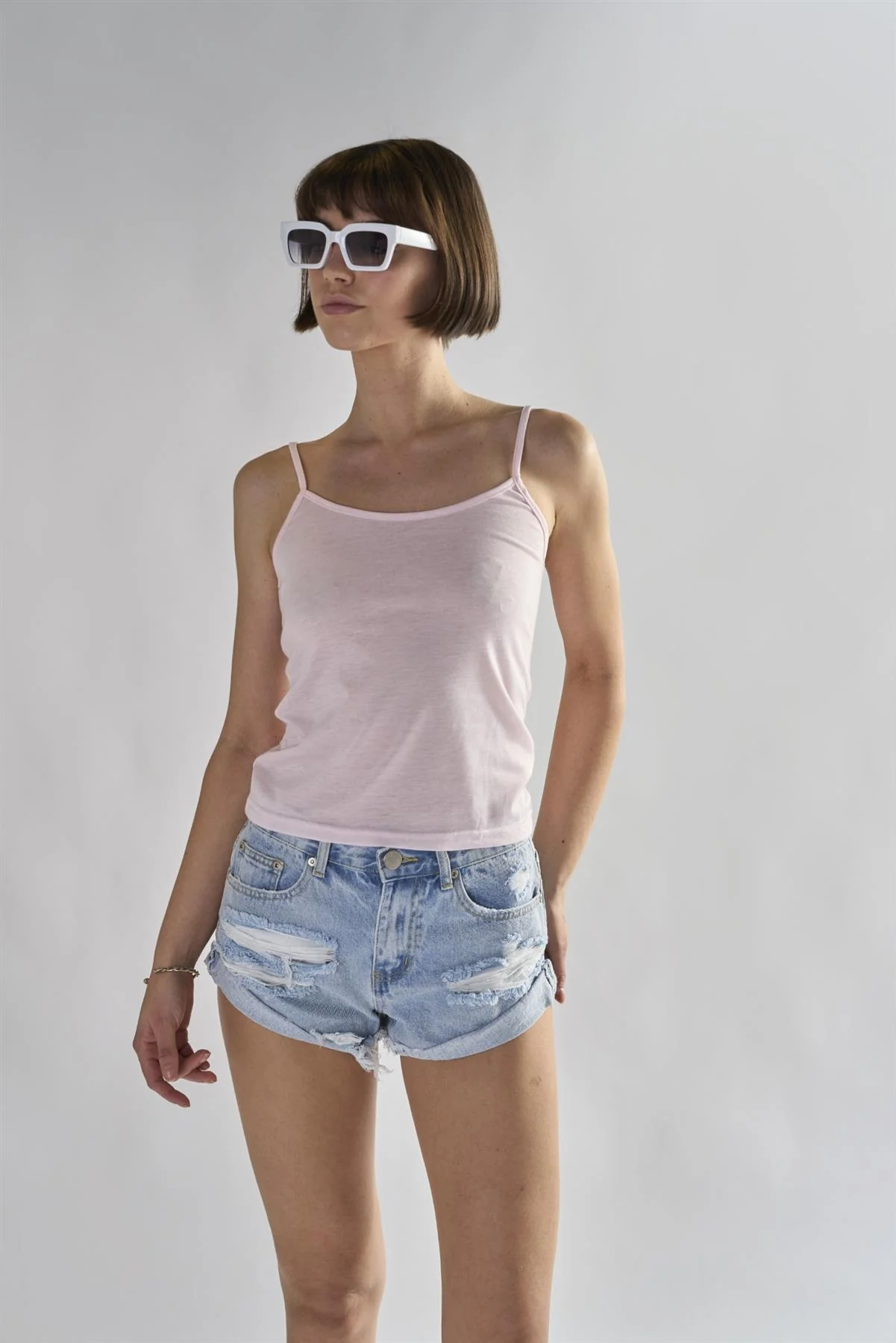Light Pink Square Neck Vest Tops