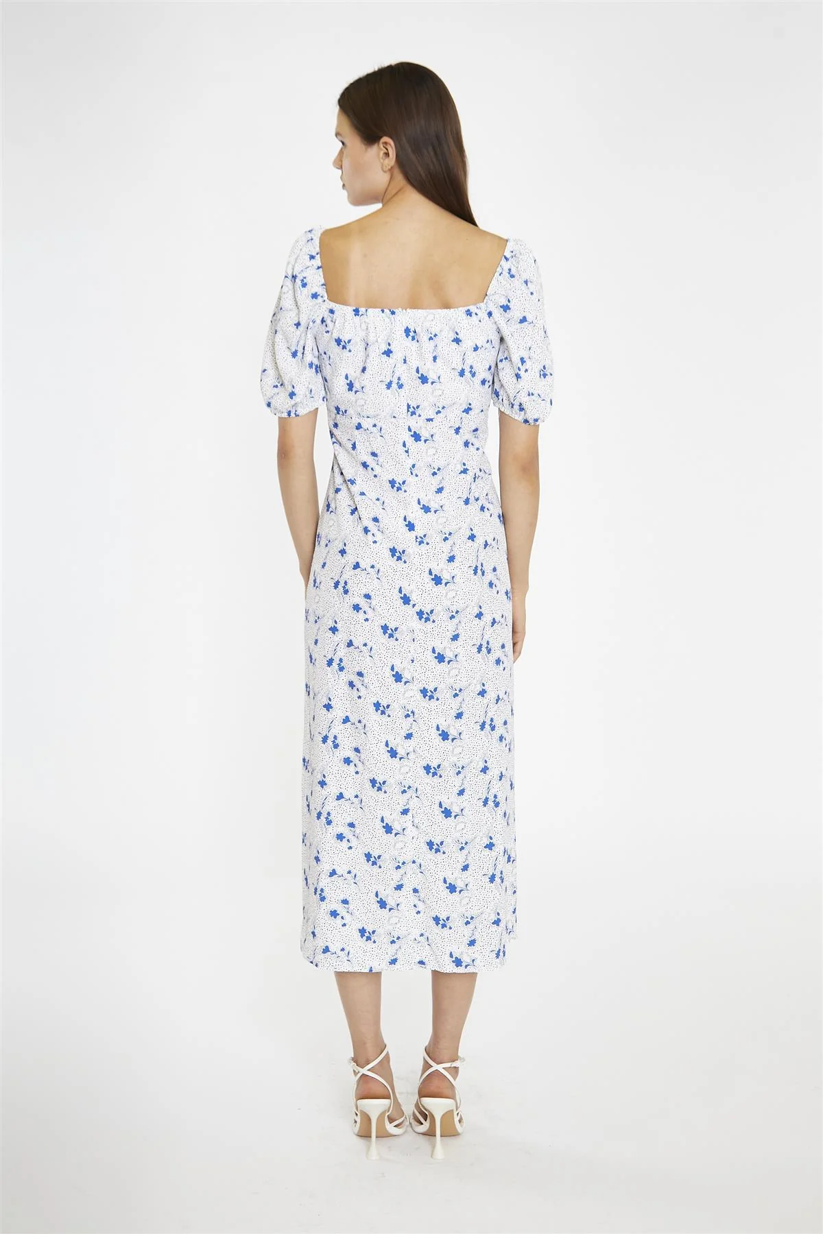 Blue Dot Vintage Floral Milkmaid Midi-Dress