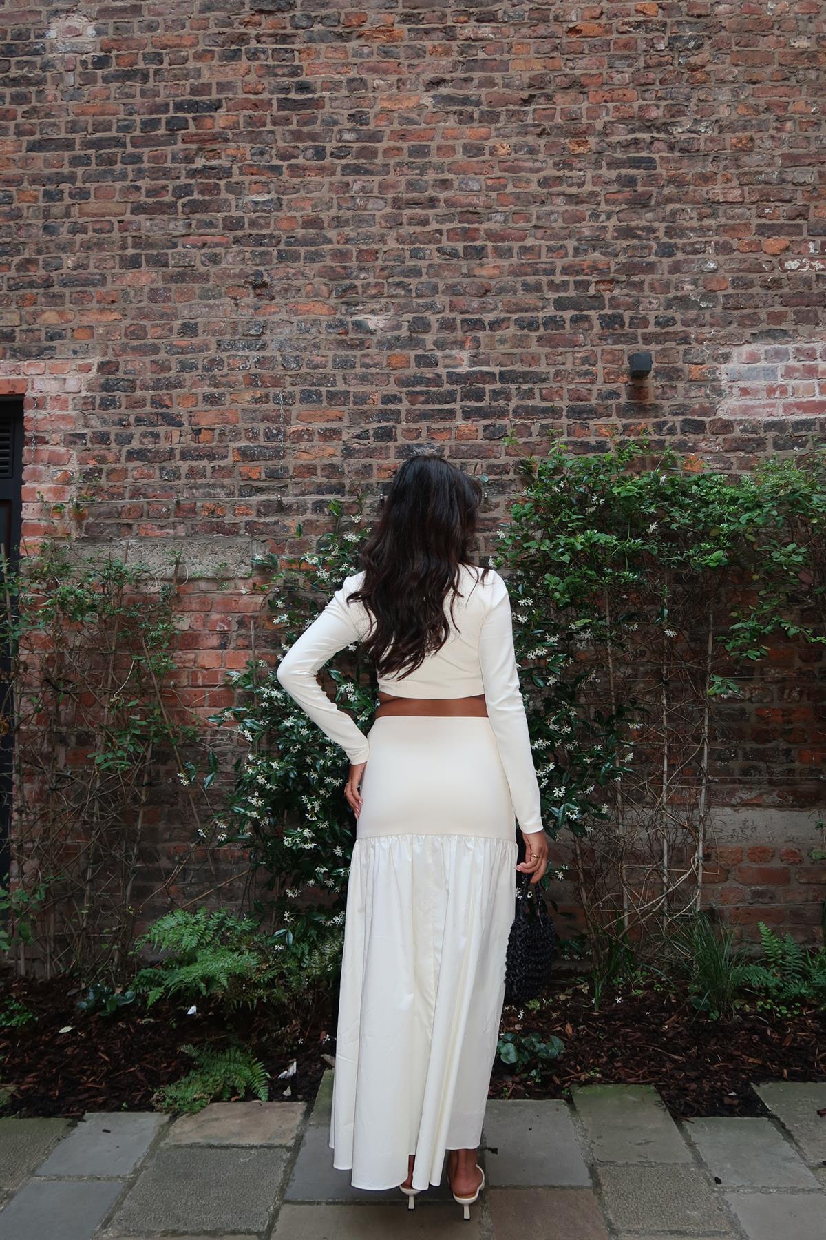 Vanilla Half-Pleated-High-Waist Maxi-Skirt