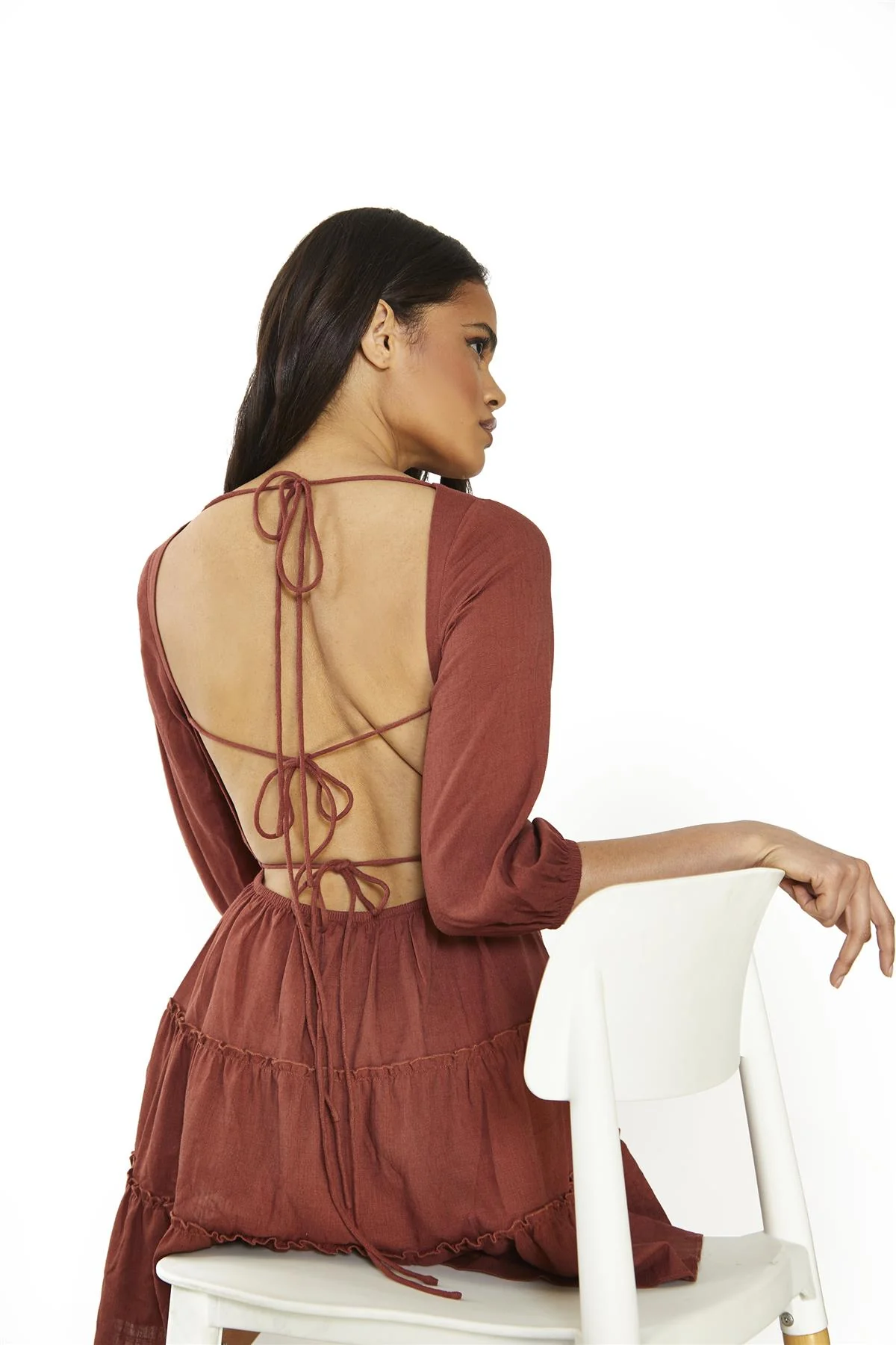 Umber Square-Neck Mini-Dress