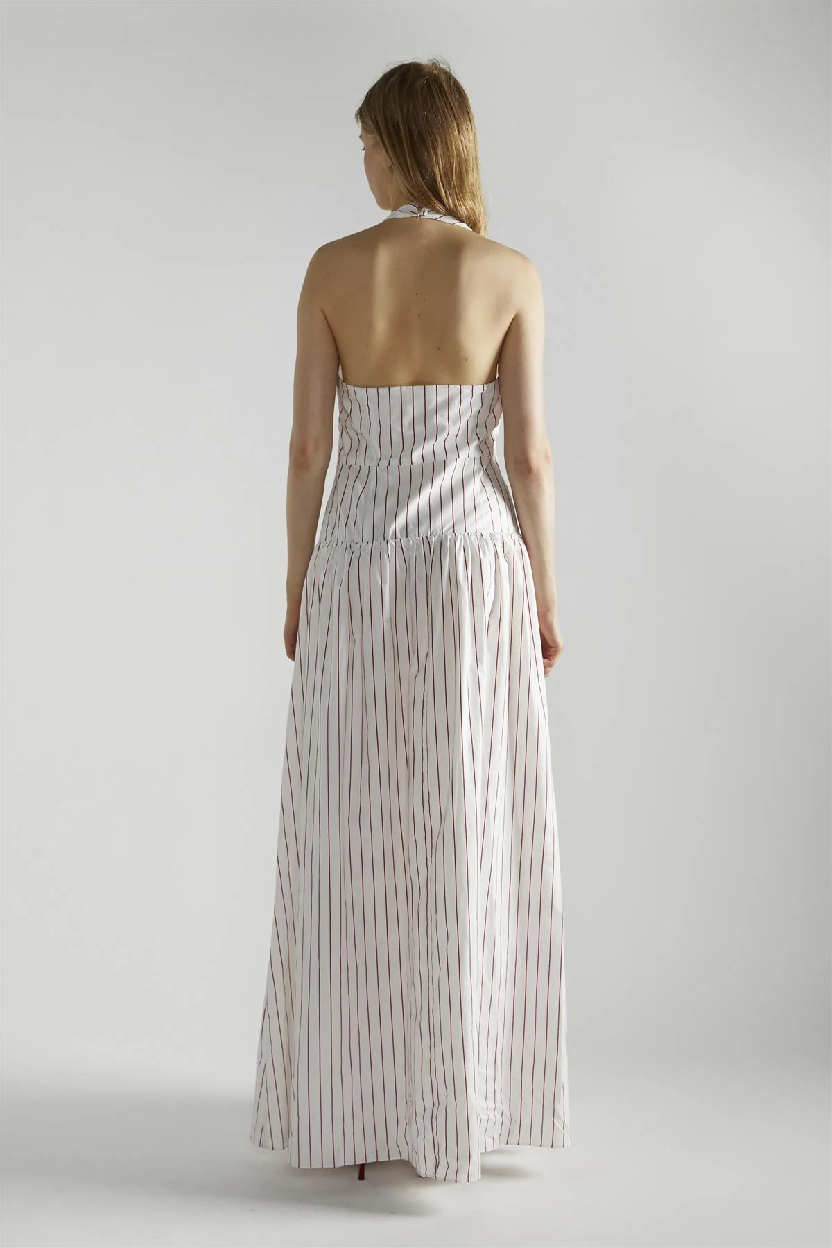 White Red Stripe Halter-Neck Maxi-Dress