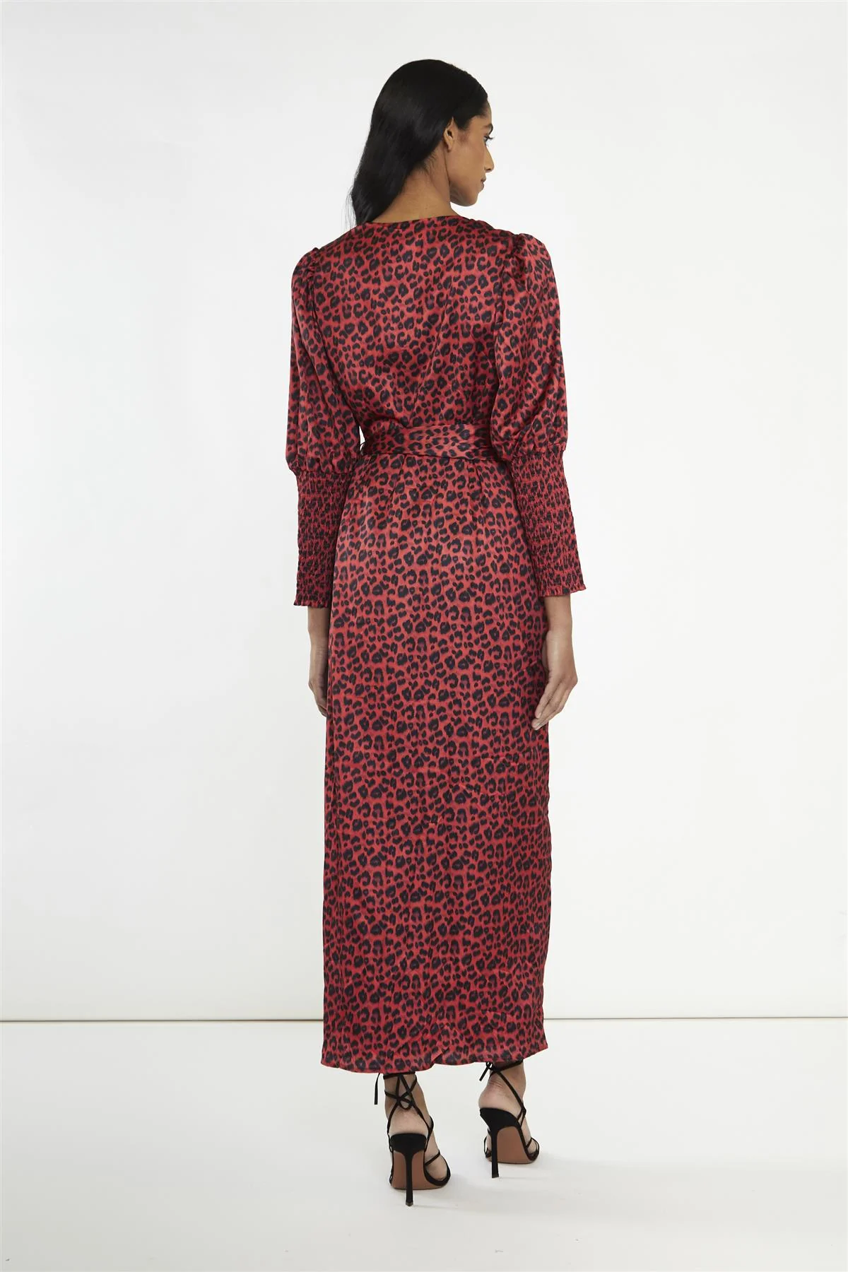 Red-Black Animal Wrap Midi-Dress