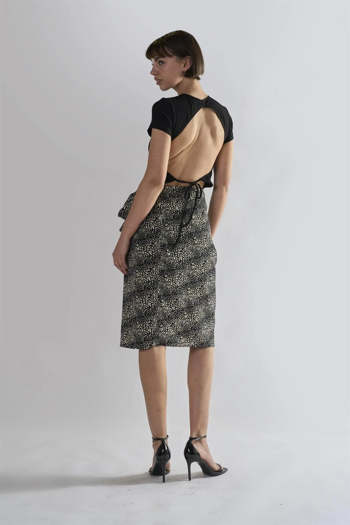 Squiggle Mix Leopard Wrap Midi Skirts