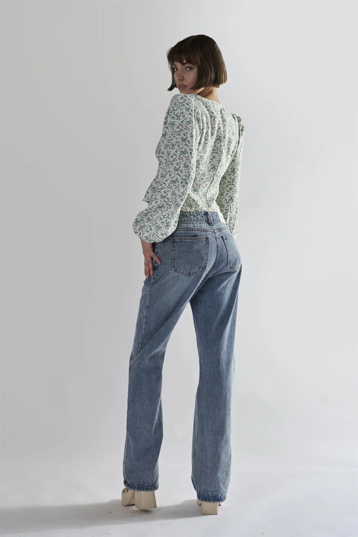 Green-Ditsy V-Neck-Blouse