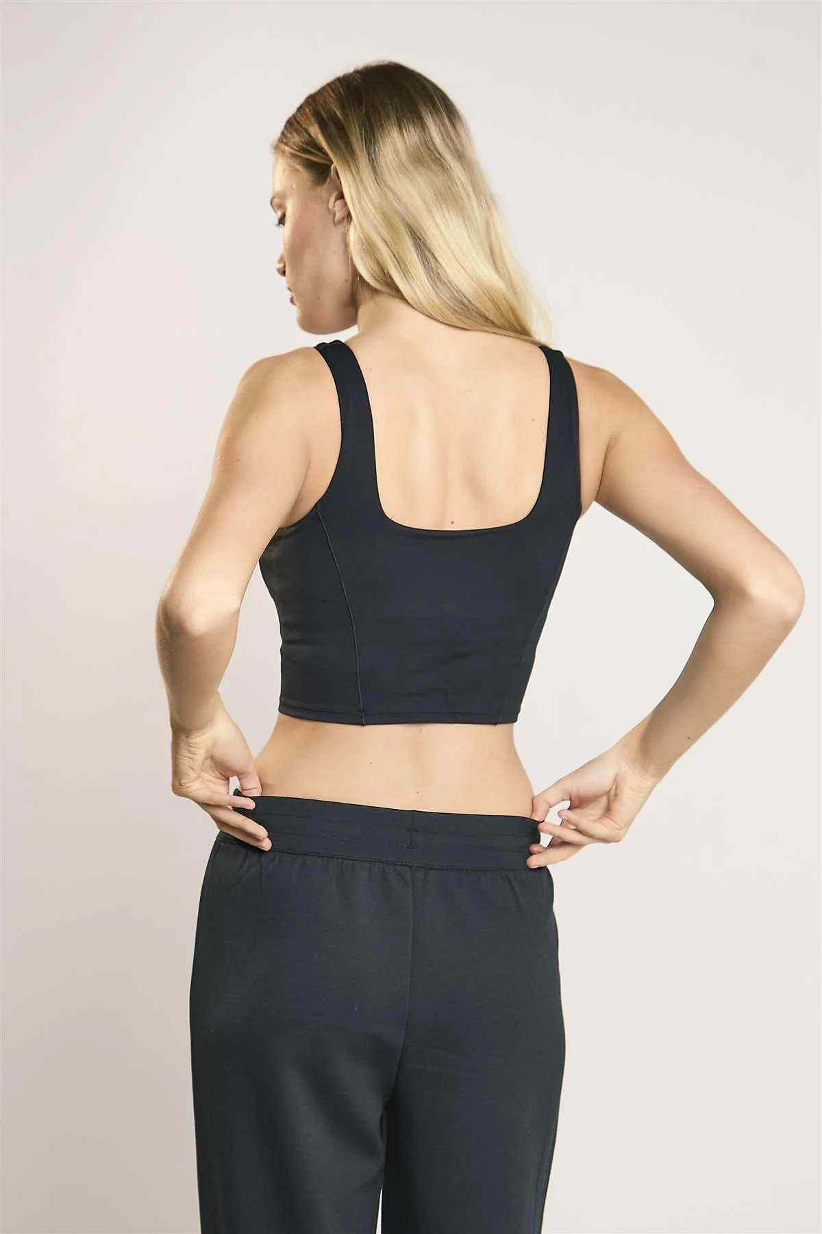 Agon Lounge Black Square-Neck Crop-Top.