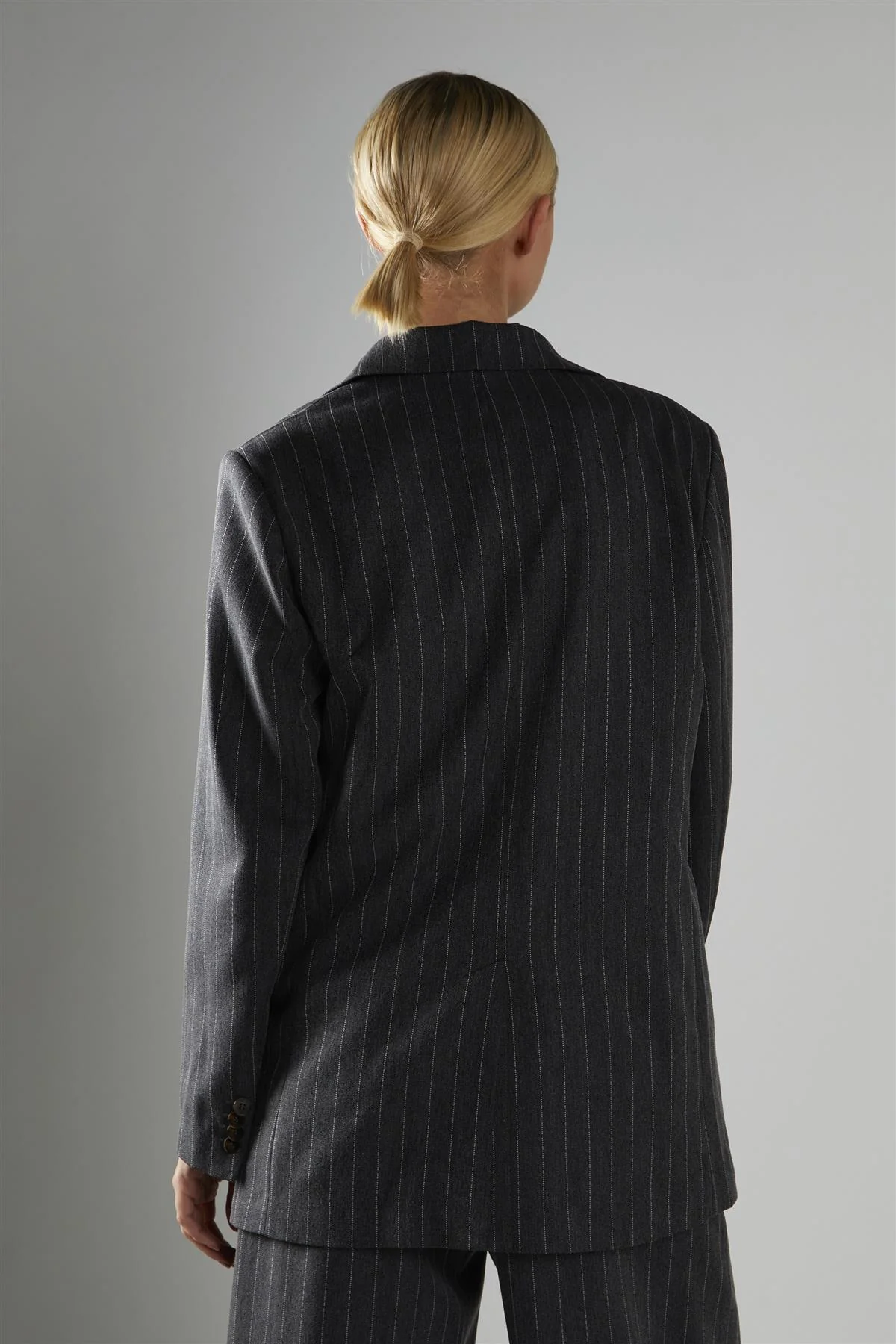 Grey-Pinstripe Double-Breasted Blazer