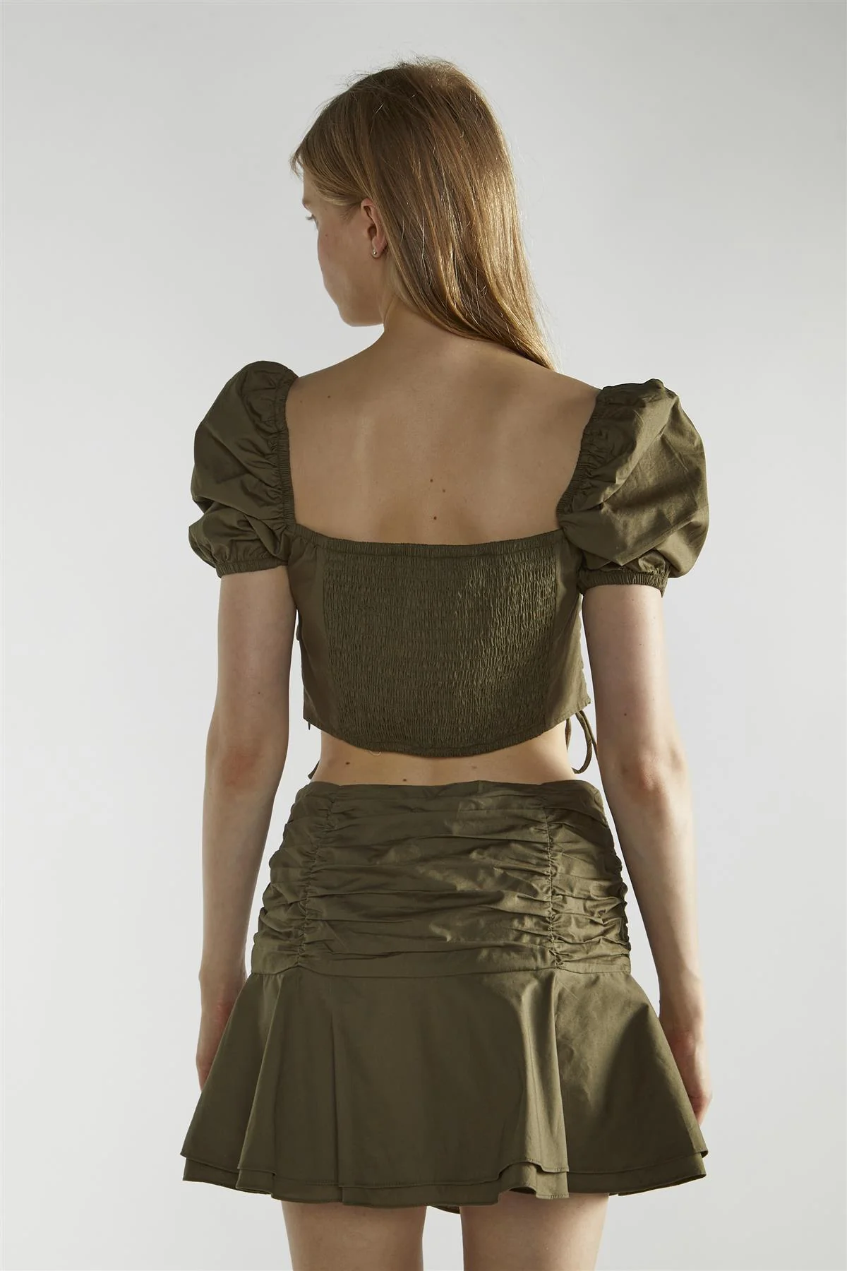 Khaki Square-Neck Crop-Top