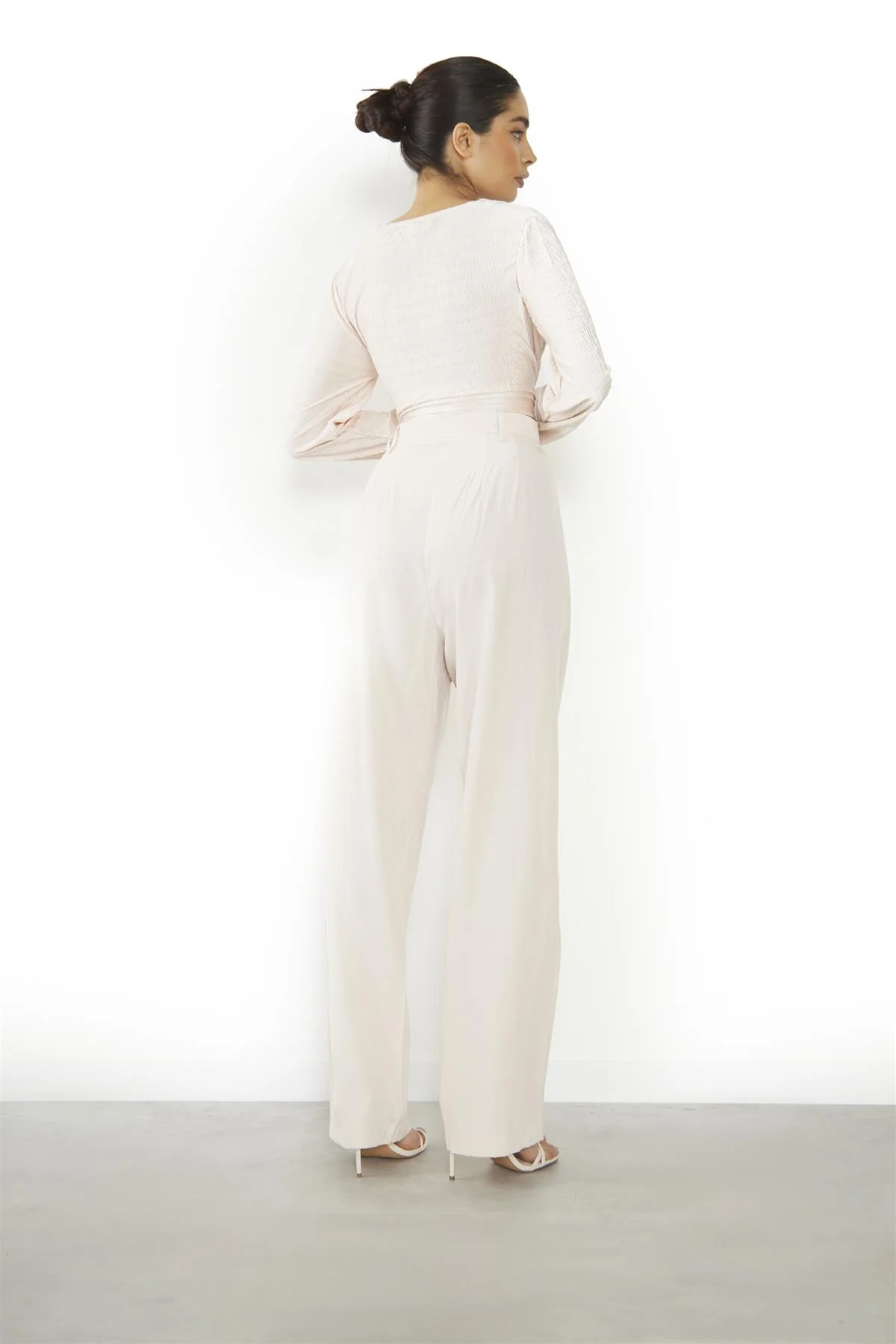 Nude Straight Leg High-Waist Trousers