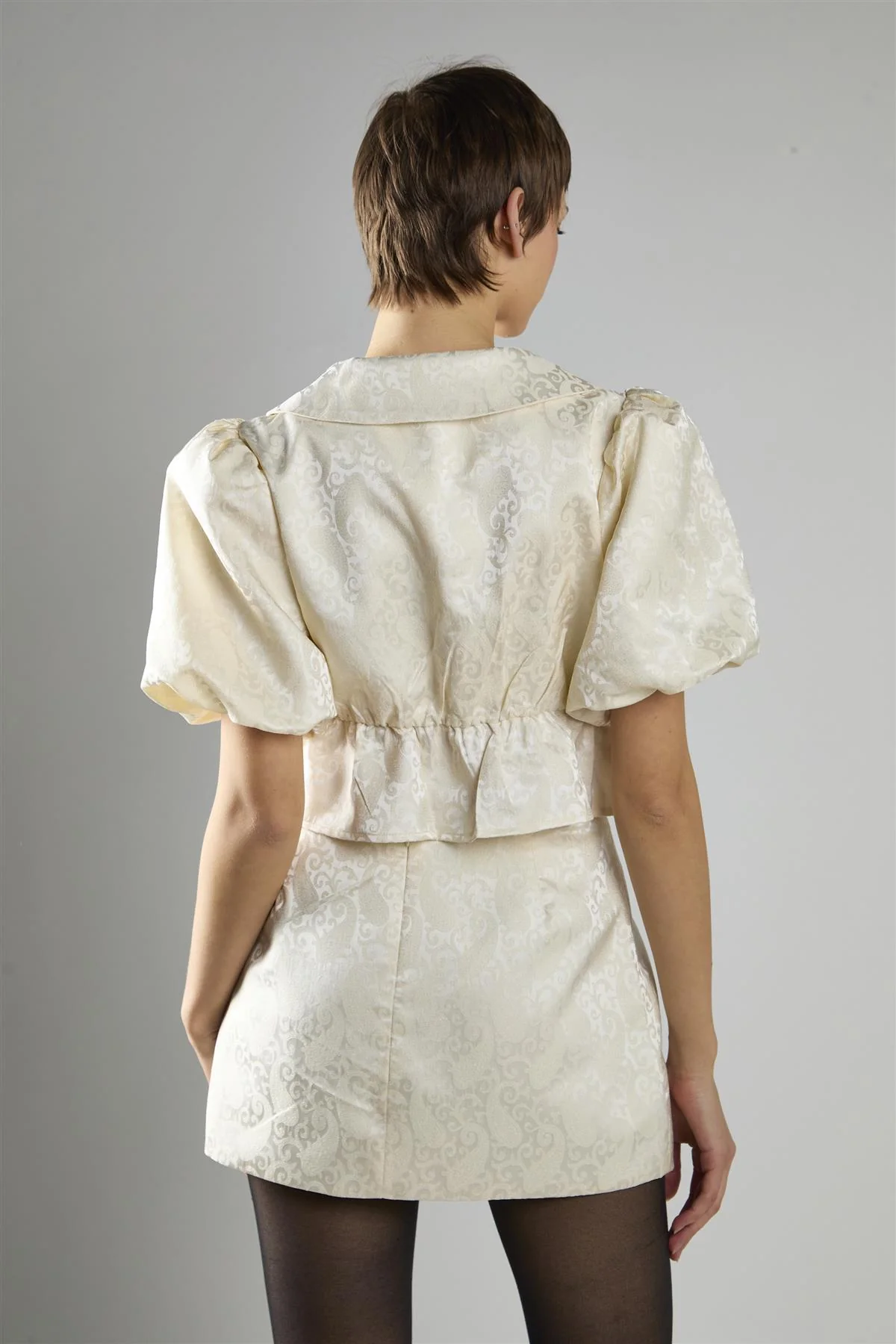 Cream Brocade A-Line Mini Skirt