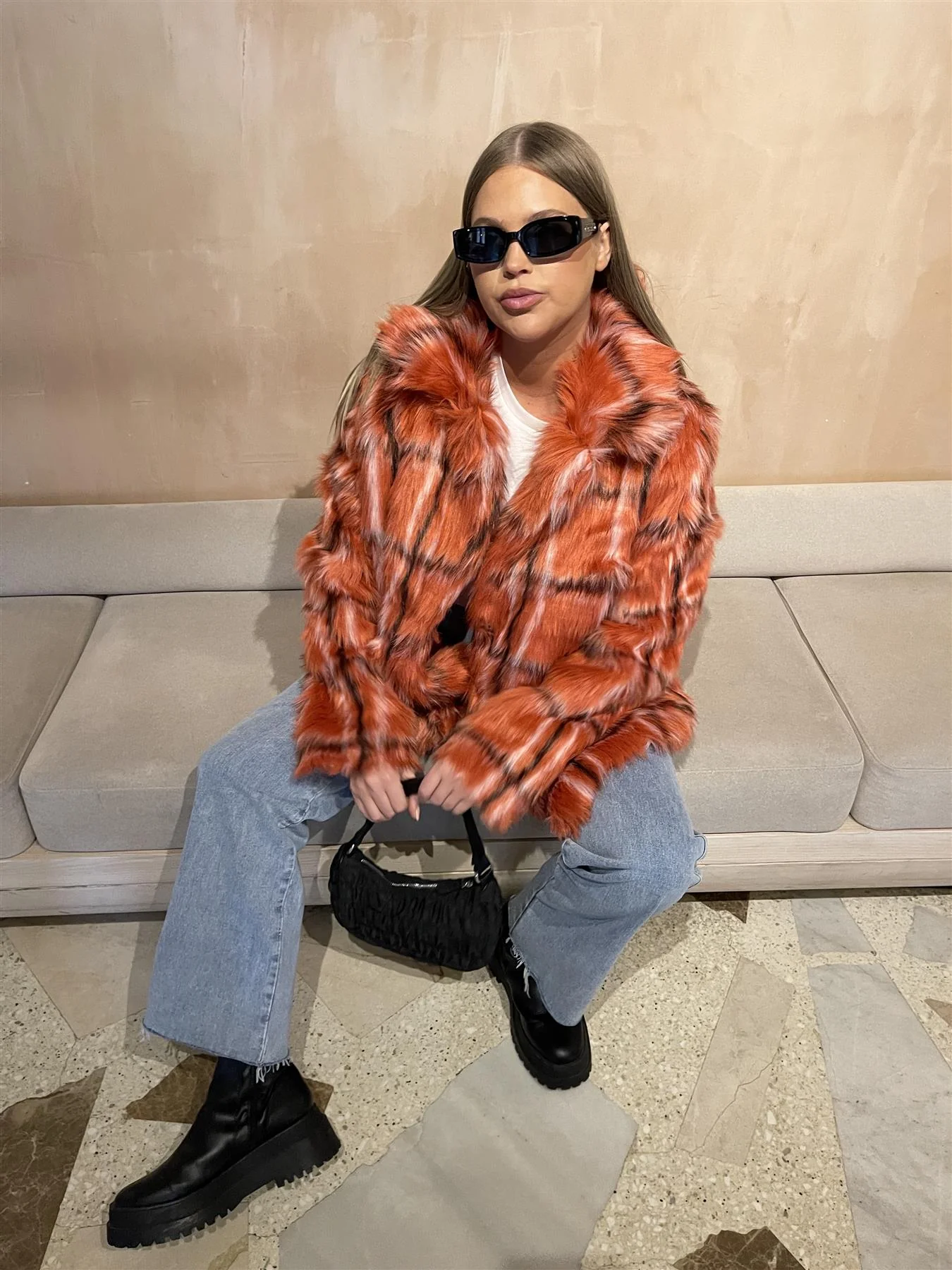 Curve - The Red Fur Check Midi Blazer