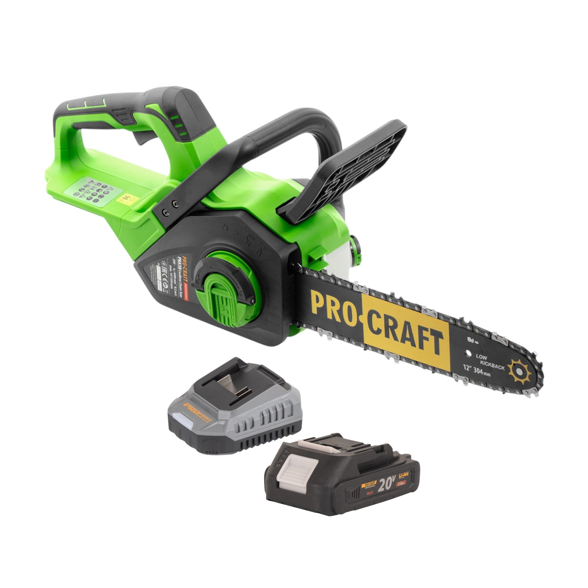 Procraft PKA38 Akku Kettensäge 20 V 304 mm Brushless + 1x Akku 2,0 Ah + Ladegerät