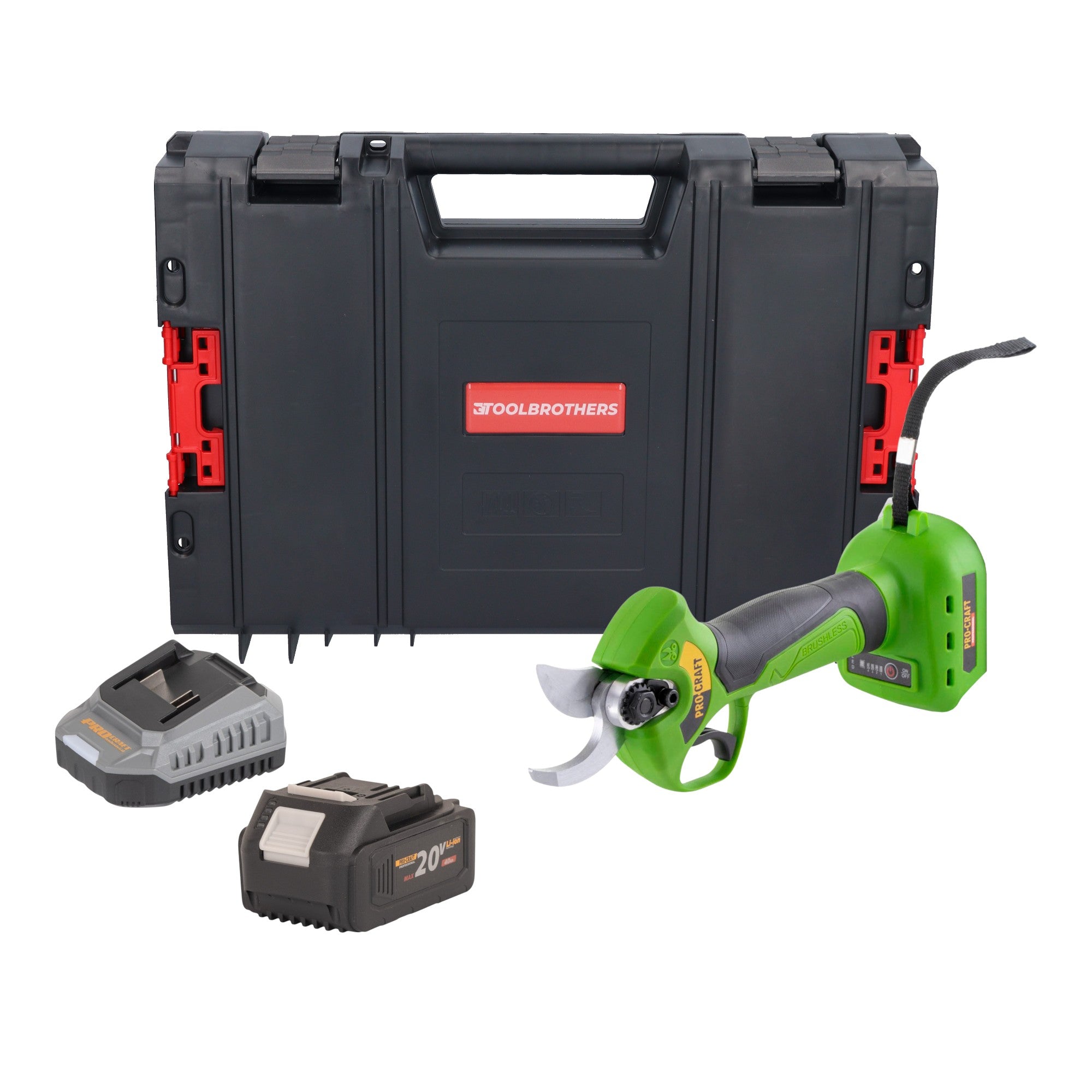 Procraft ES28Li bb Akku Astschere Gartenschere 20 V 25 mm + 1x Akku 4,0 Ah + Ladegerät + RHINO Toolcase