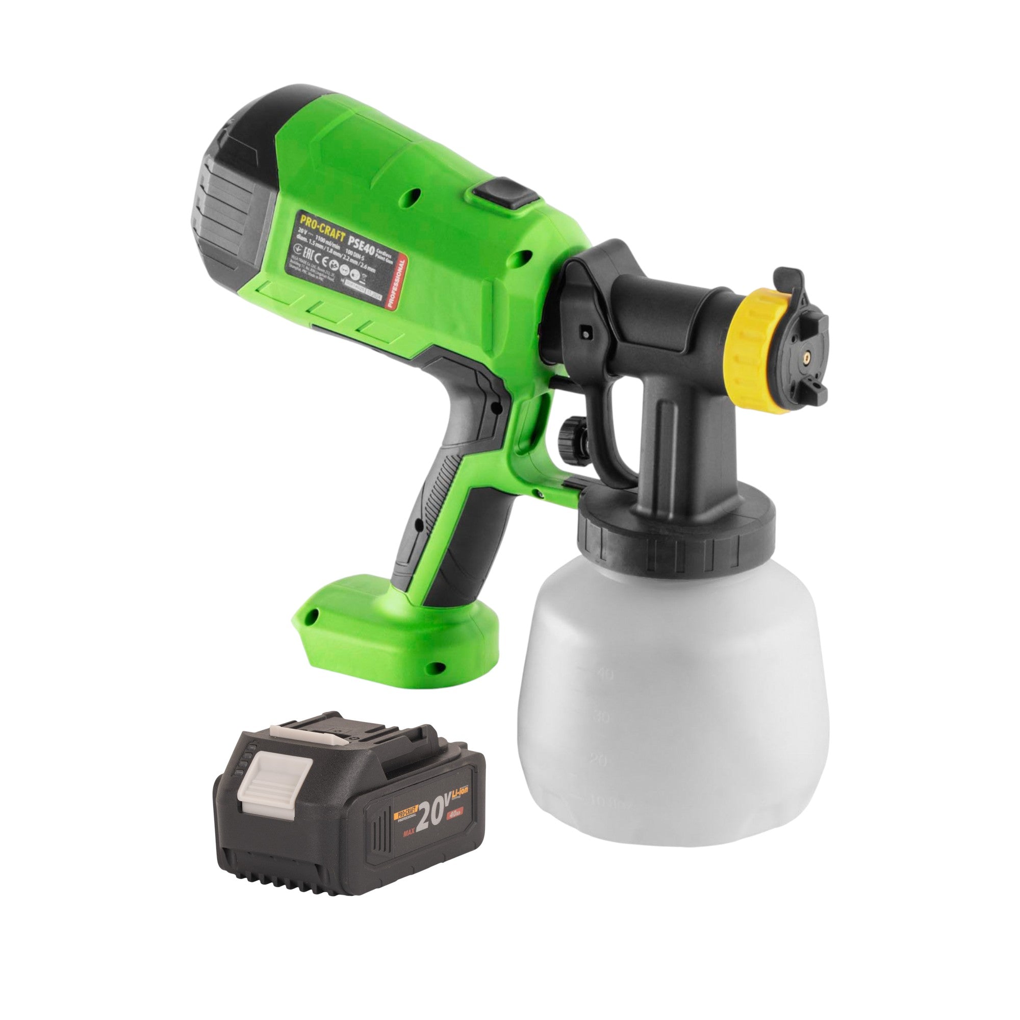 Procraft PSE40bb Akku Farbspritzpistole 20 V + 1x Akku 4,0 Ah – ohne Ladegerät