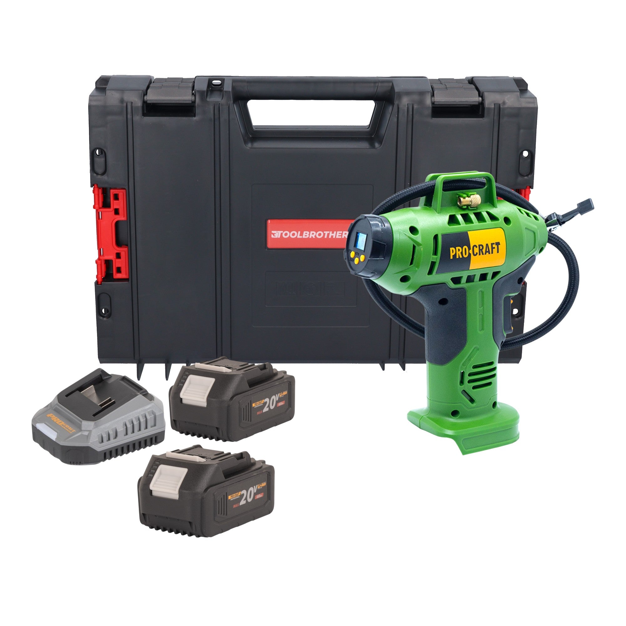 Procraft LK20 Akku Kompressor 20 V 11 bar + 2x Akku 4,0 Ah + Ladegerät + RHINO Toolcase